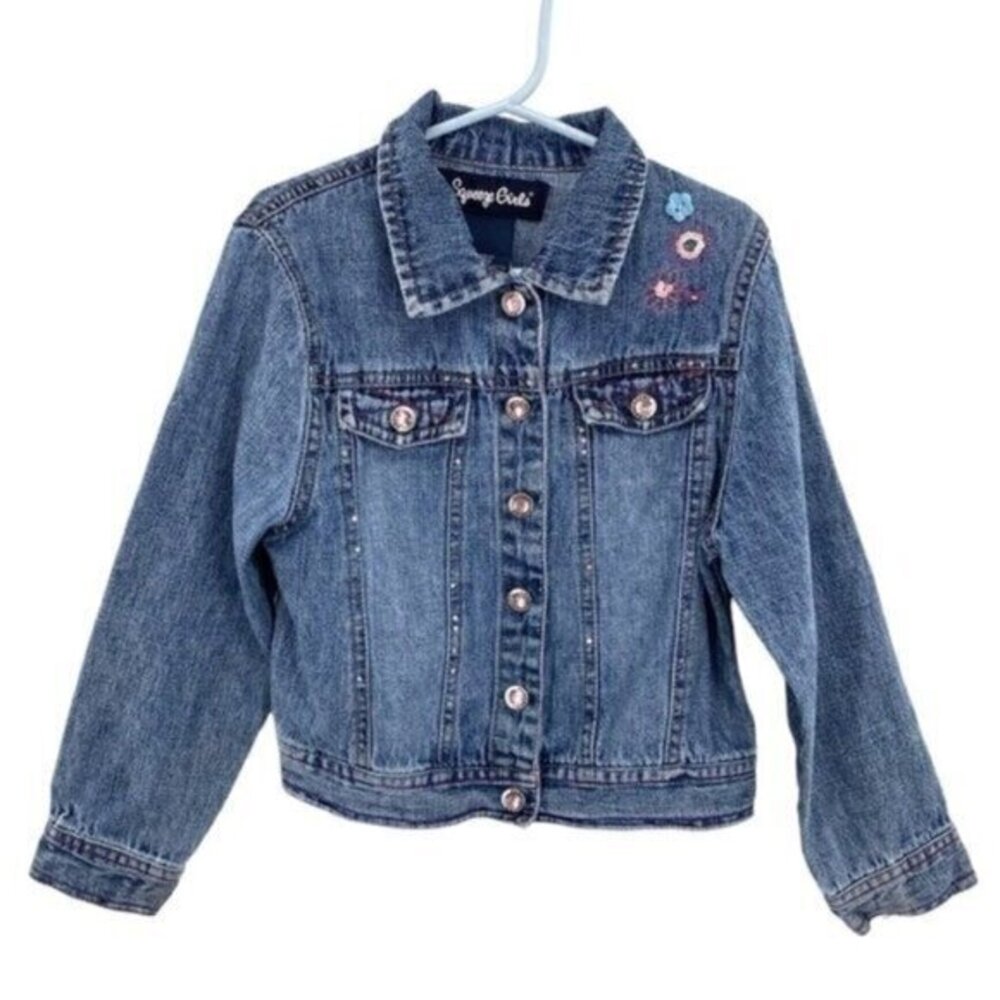 Squeeze Girls Denim Jean Jacket Embroidered Floral Size XL 6X